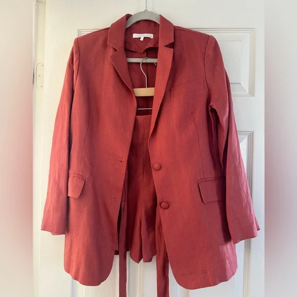 ETOPHE STUDIOS CORAL Linen Blazer Short Set, Size Small - Picture 2 of 5